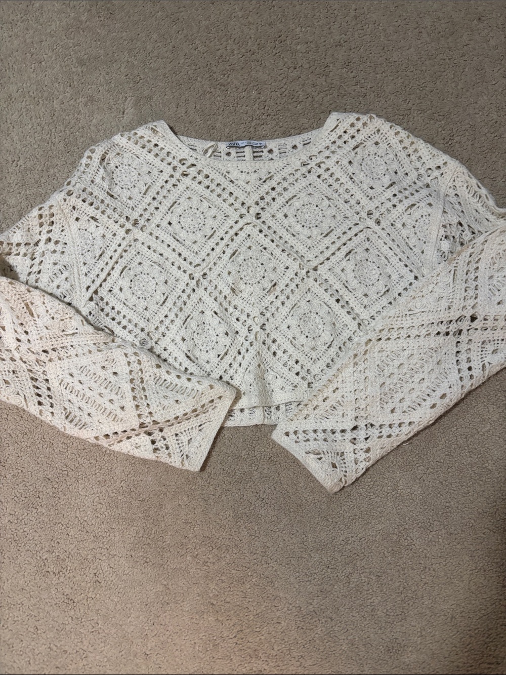 Zara Crochet Openwork Cropped Top - Cream